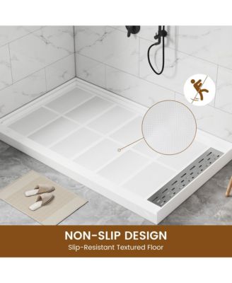 Anti-Slip Single Threshold Shower Base with Drain Assembly and Cover