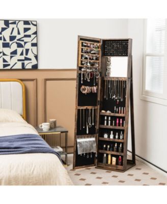 Standing Lockable Jewelry Storage Organizer with Full-Length Mirror