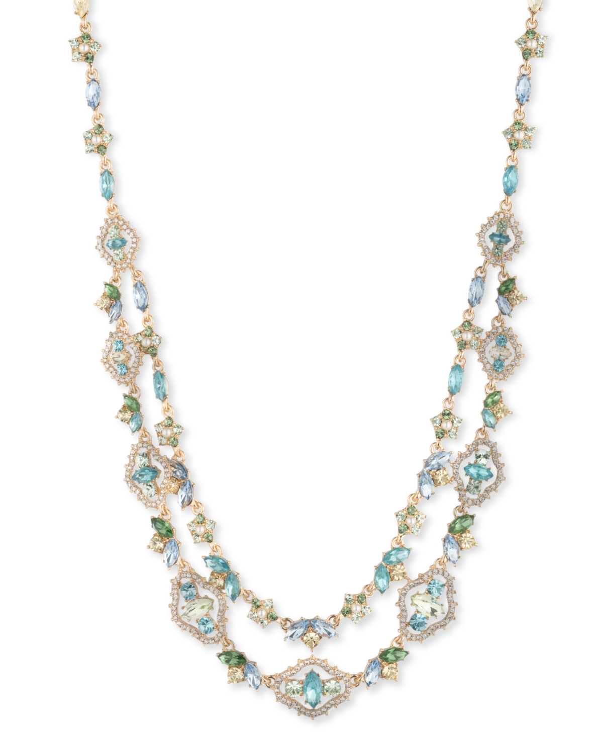 Gold-Tone Mixed Stone Layered Statement Necklace, 16" + 3" extender - Navy