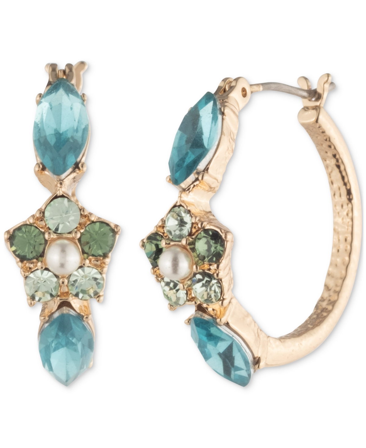 Gold-Tone Small Crystal & Imitation Pearl Flower Hoop Earrings, 0.67" - Navy
