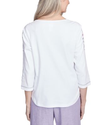 Women's Crystal Springs Embroidered Flower Crew Neck Top