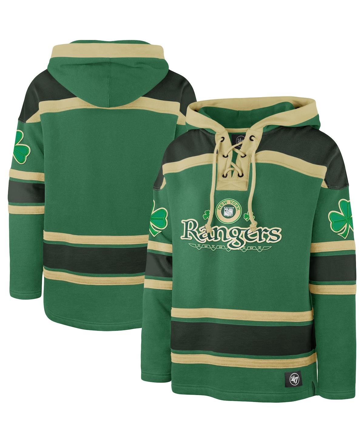 Shop 47 Brand Men's Kelly Green New York Rangers St. Patrick's Day Mclucky Superior Lacer Pullover Hoodie