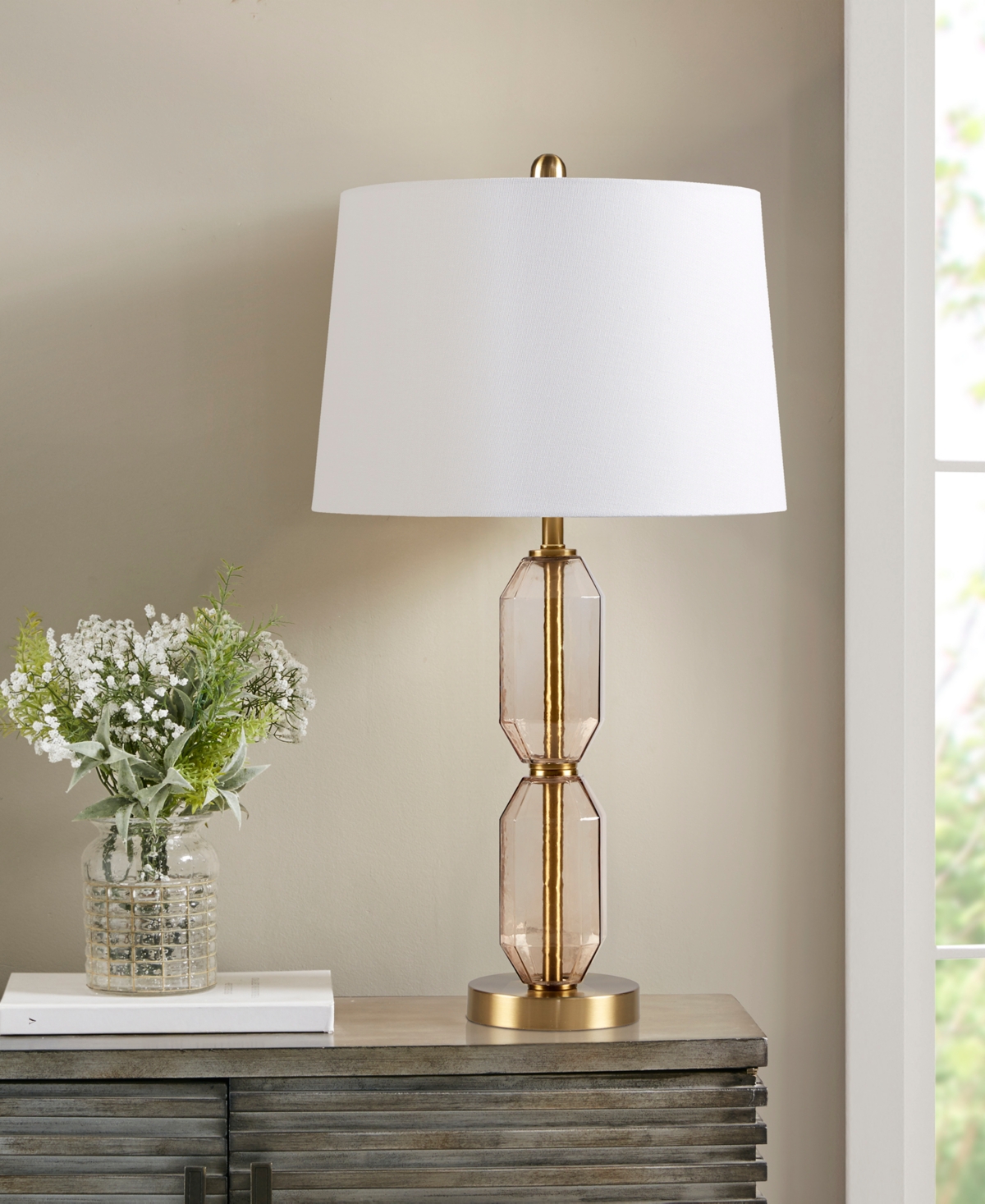 510 Design 26.5" Zirconia Faceted Glass Table Lamp In Neutral