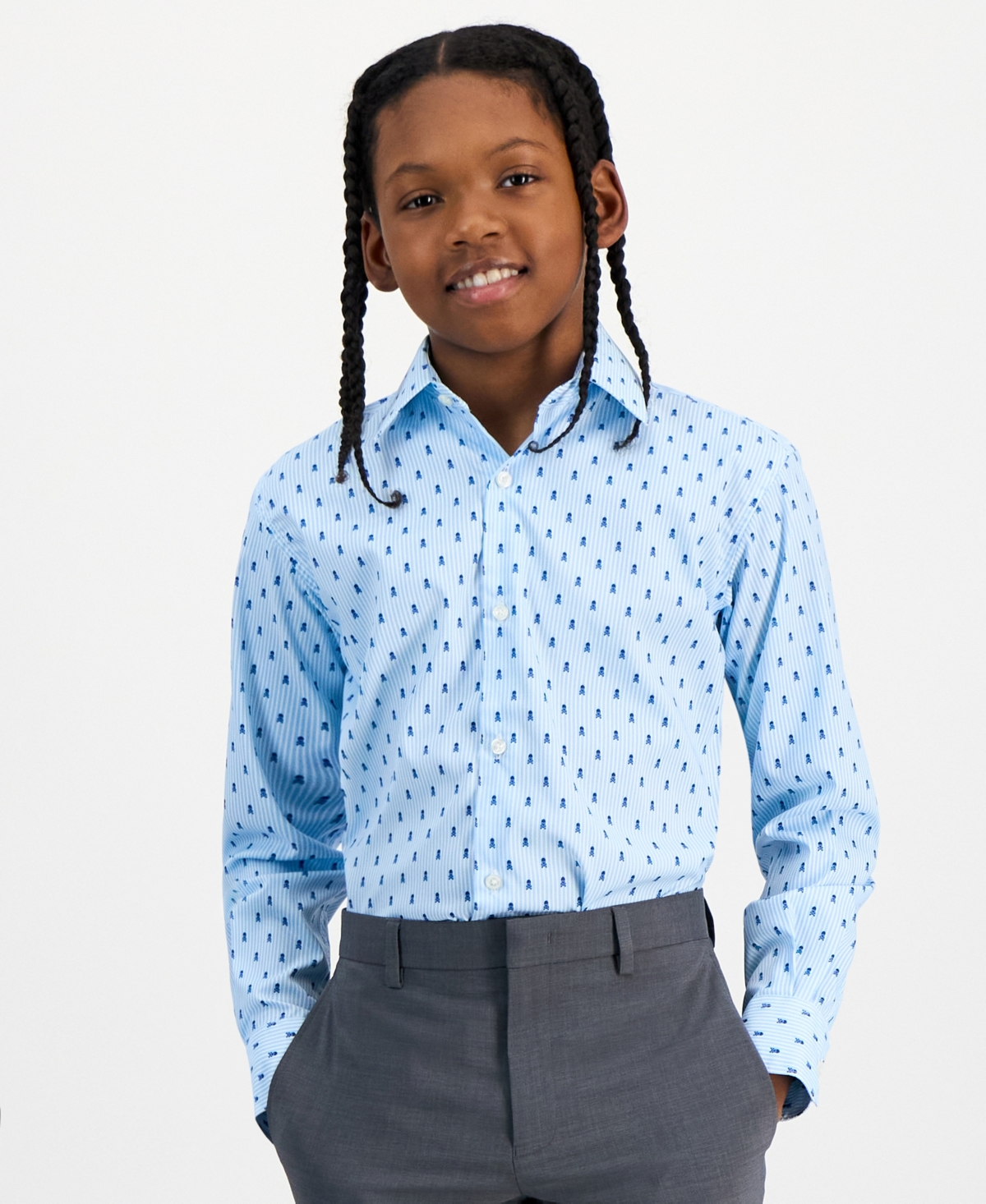 Michael Kors Big Boys Collared Classic Shirt In Blue,white