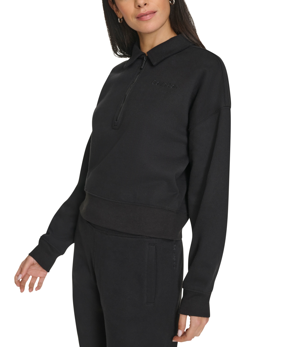 Calvin Klein Performance Women's Logo Half-zip Cozy Fleece Sweatshirt In Black