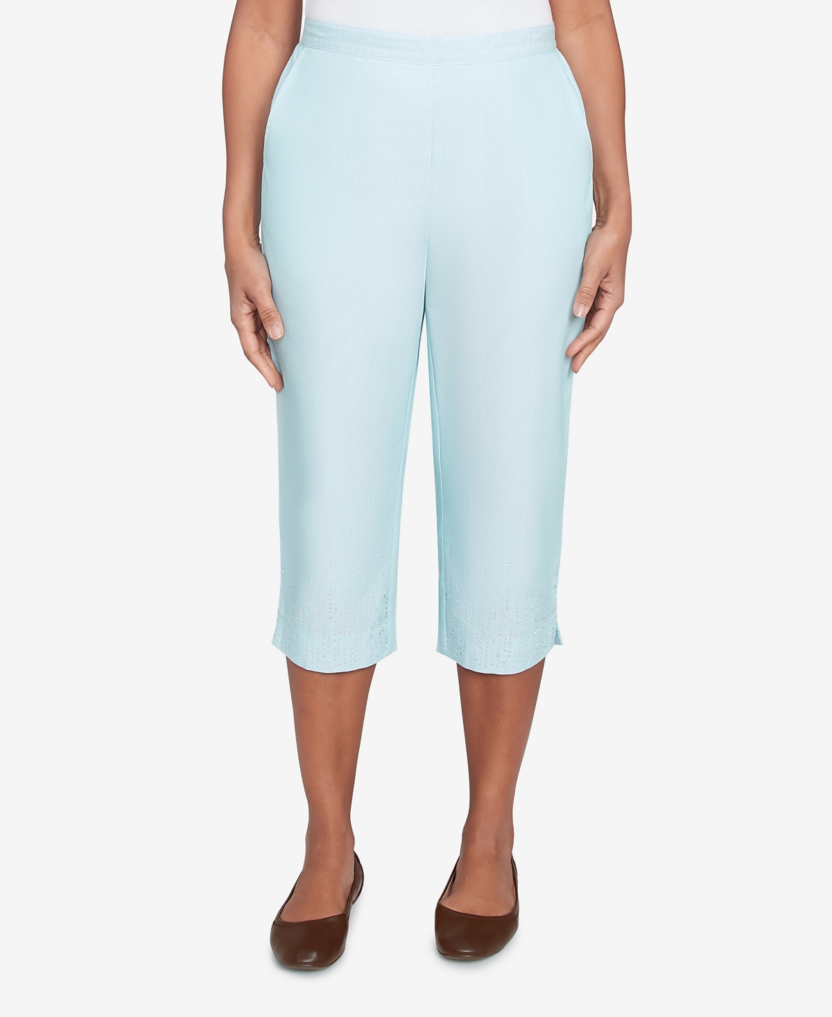 Alfred Dunner Petite St. Thomas Heat Set Embroidered Capri Pants In Neutral