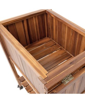 Acacia Wood Raised Garden Bed Planter Cart