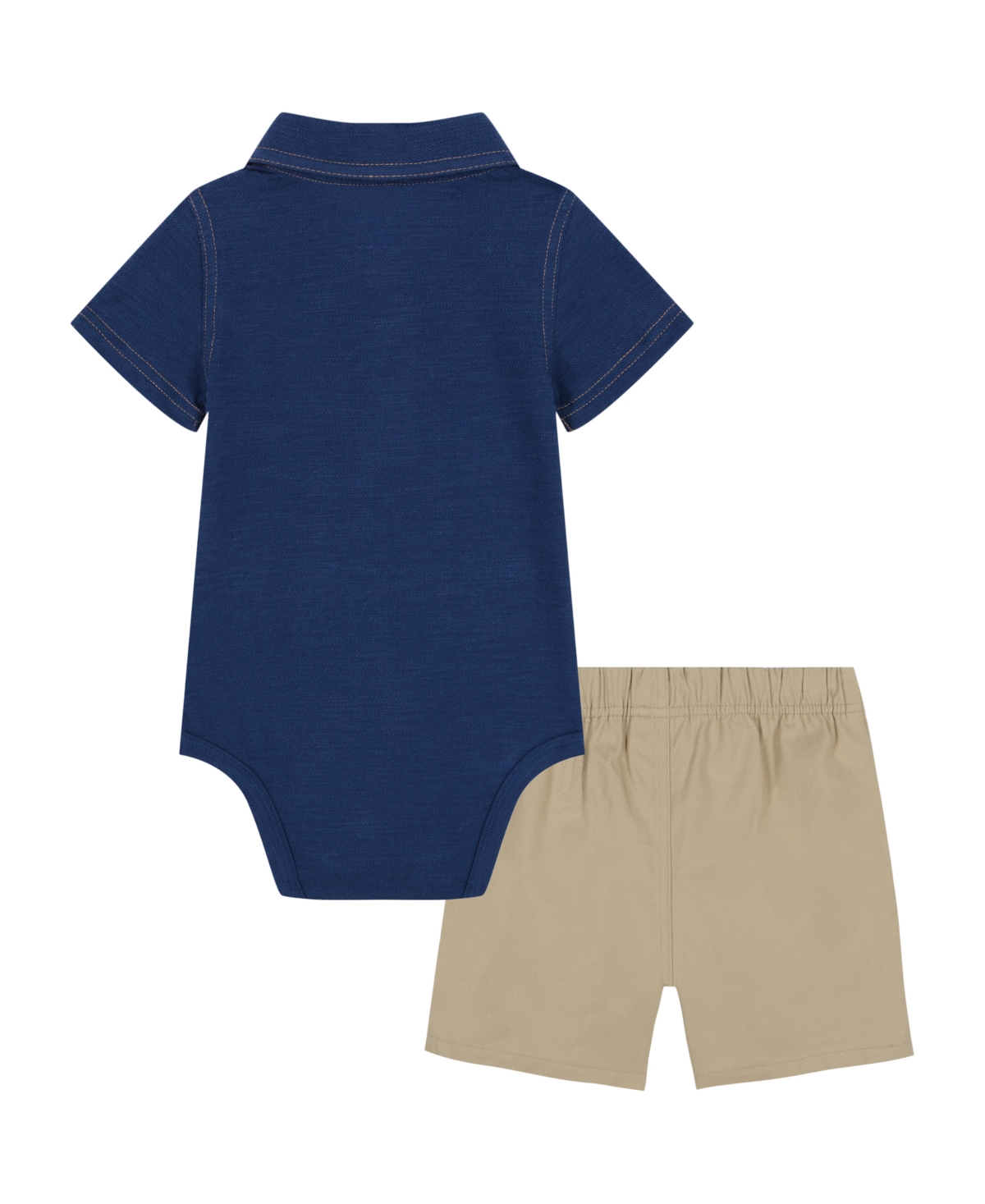 Shop Calvin Klein Baby Boys 2-piece Plaid Polo Woven Bodysuit And Twill Shorts Set In Insignia Blue,white Pepper