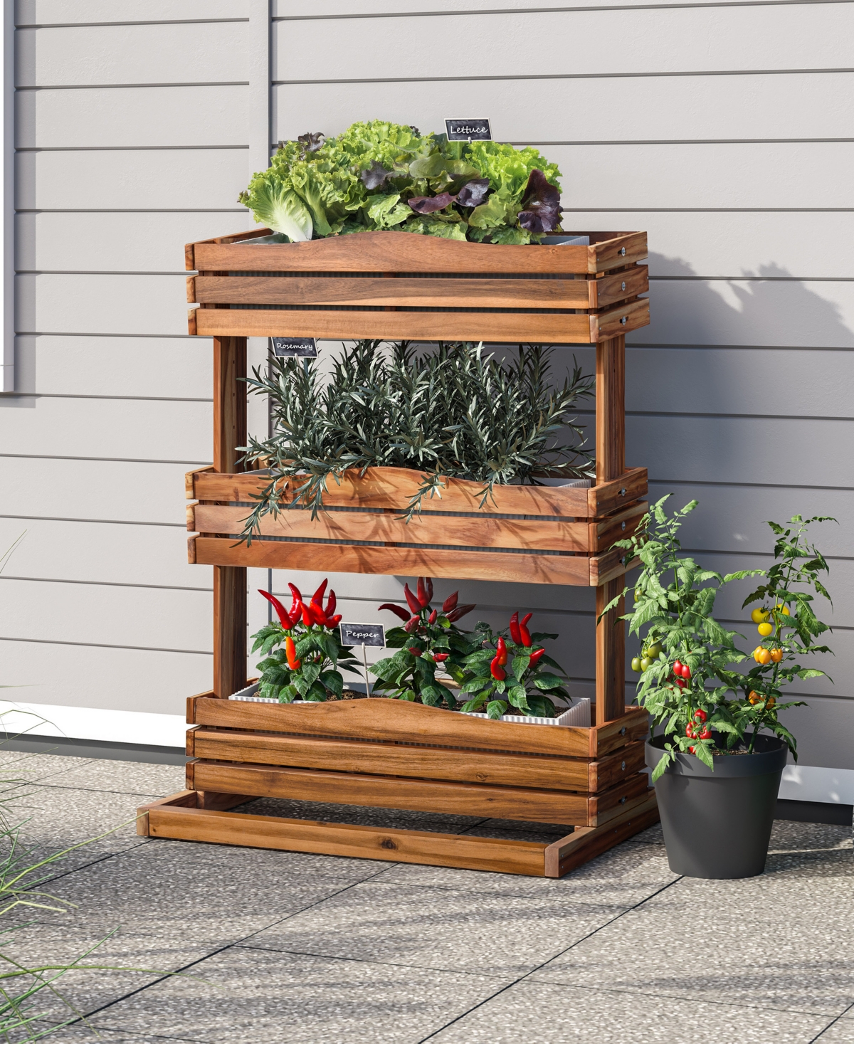 Seville Classics Acacia Wood 3-tier Vertical Garden Planter In Brown