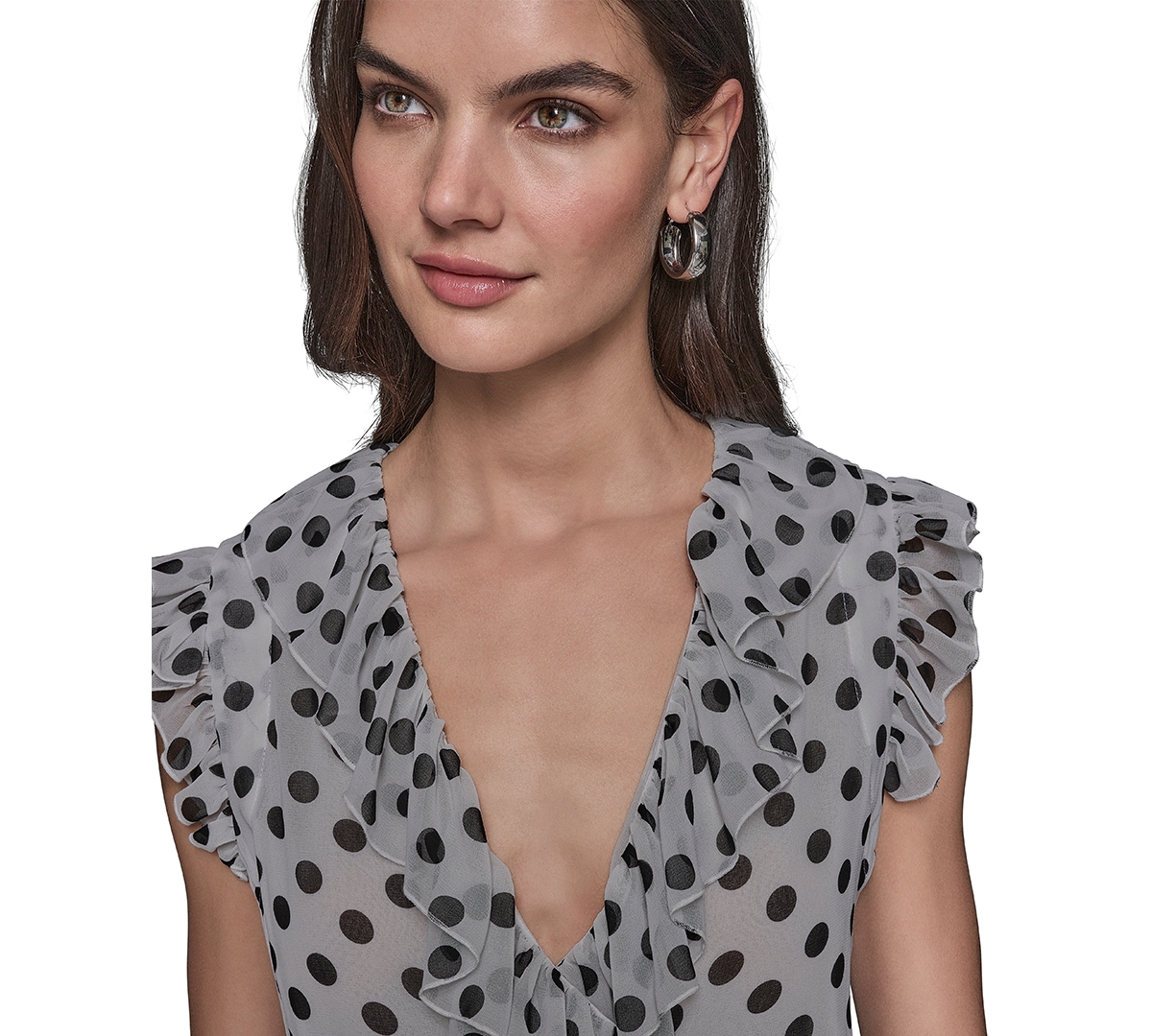 Karl Lagerfeld Women's Dot-print Ruffled Top In Soft White