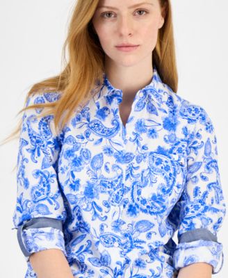 売れ筋商品|||トミー ヒルフィガー カットソー トップス レディース Women's Floral Gingham Cotton Shirt Sky Captain Multi Tommy Hilfiger Women's Floral Gingham Cotton Shirt - Macy's