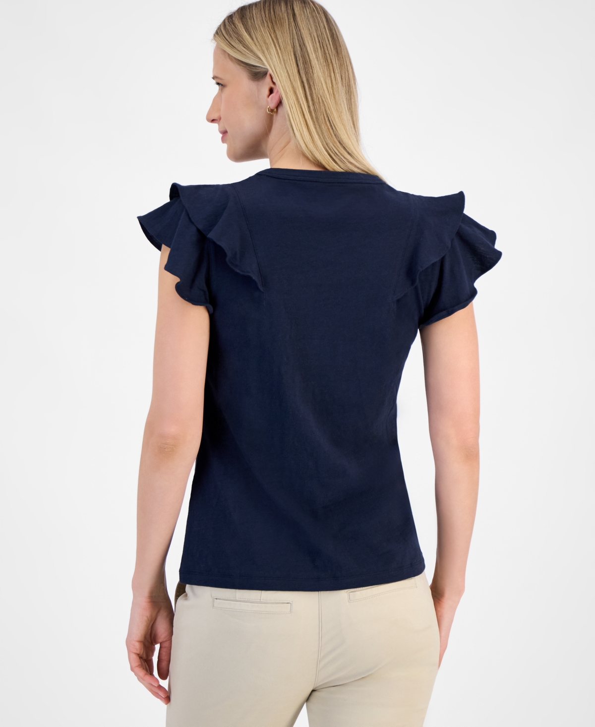 Tommy Hilfiger Women's Cotton Ruffled-front T-shirt