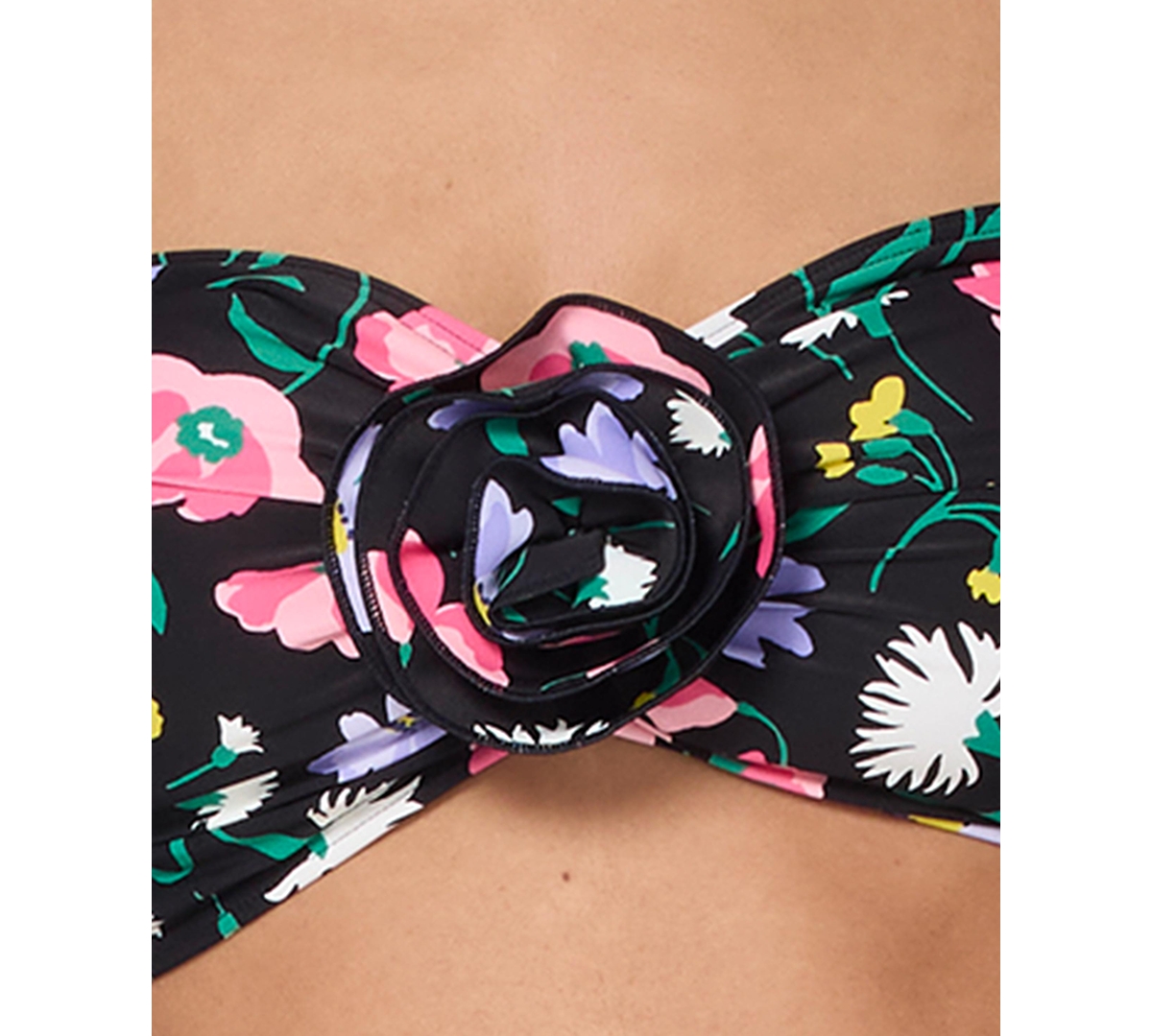 Kate Spade Womens Rosette Trim Bandeau Bikini Top High Cut Bottoms In Black Multi
