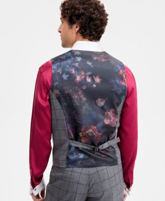 Men's Classic-Fit Windowpane Double-Breasted Suit Separate Vest