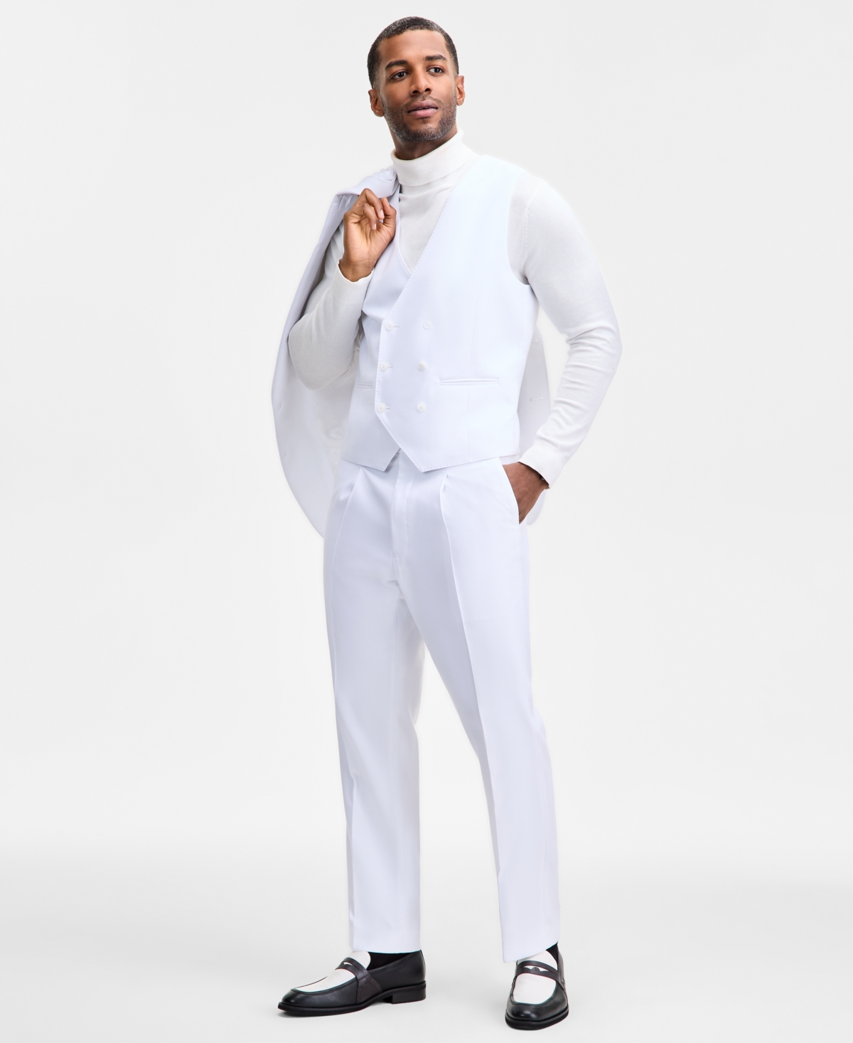 Tayion Collection Men's Classic-fit Suit Separates Vest In White