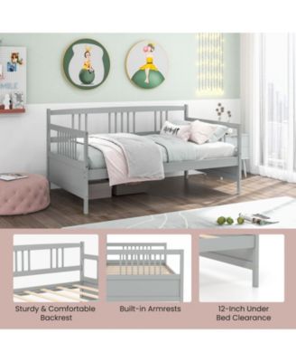 Twin Size Wooden Slats Daybed Bed with Rails