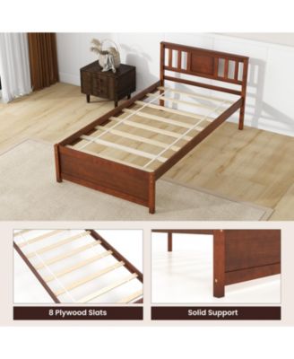 Wooden Platform Bed with Headboard and Slat Support-Twin Size