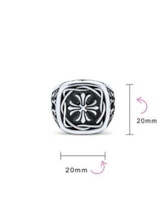 Large Medieval Viking Maltase Fleur De Lis Cross Square Signet Band Ring Oxidized Silver Tone Stainless Steel