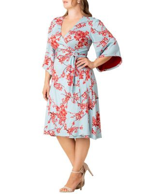 Plus Size Gemini Wrap Dress with Contrast Lined Sleeves