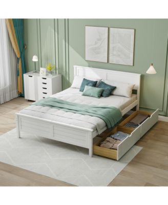 Full Size Bed Frame with Storage Drawers and Solid Wood Headboard