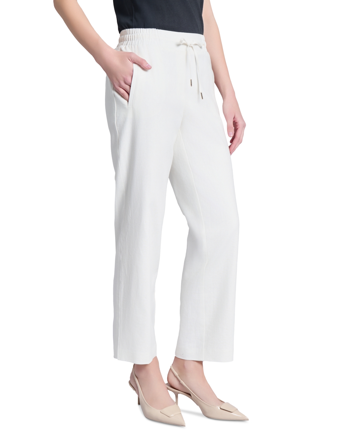 Jones New York Petite Linen-blend Pull-on Wide-leg Pants In Nyc White