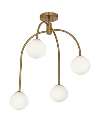Clara 26" Mid Century Modern 4-Light Semi Flush-Mount Ceiling Light Fixture Kitchen Foyer Warm Brass Finish