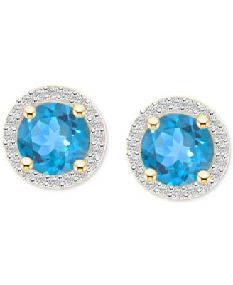 Blue Topaz (2-1/3 ct. t.w.) & Lab-Created White Sapphire (1/5 ct. t.w.) Halo Stud Earrings in 10k Gold