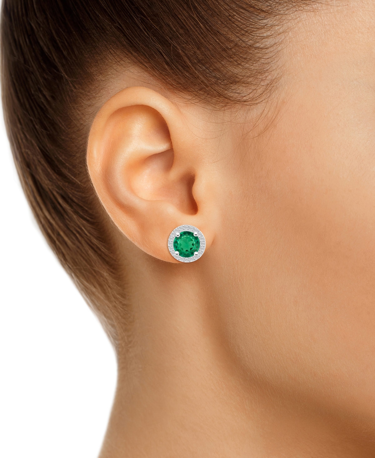 Macy's Lab-created Emerald (1-1/2 Ct. T.w.) & Lab-created White Sapphire (1/5 Ct. T.w.) Halo Stud Earrings In Emerald,white Gold