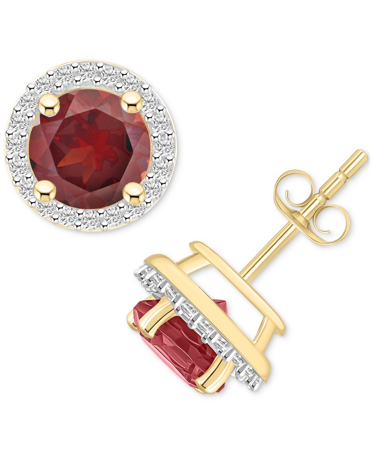 Macy's Lab-created Ruby (2 Ct. T.w.) & Lab-created White Sapphire (1/5 Ct. T.w.) Halo Stud Earrings In 10k In Garnet,gold