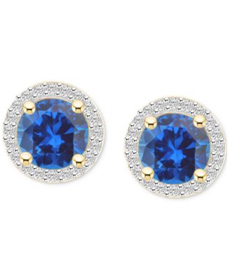 Lab-Created Ruby (2 ct. t.w.) & Lab-Created White Sapphire (1/5 ct. t.w.) Halo Stud Earrings in 10k Gold (Also in Additional Gemstones)