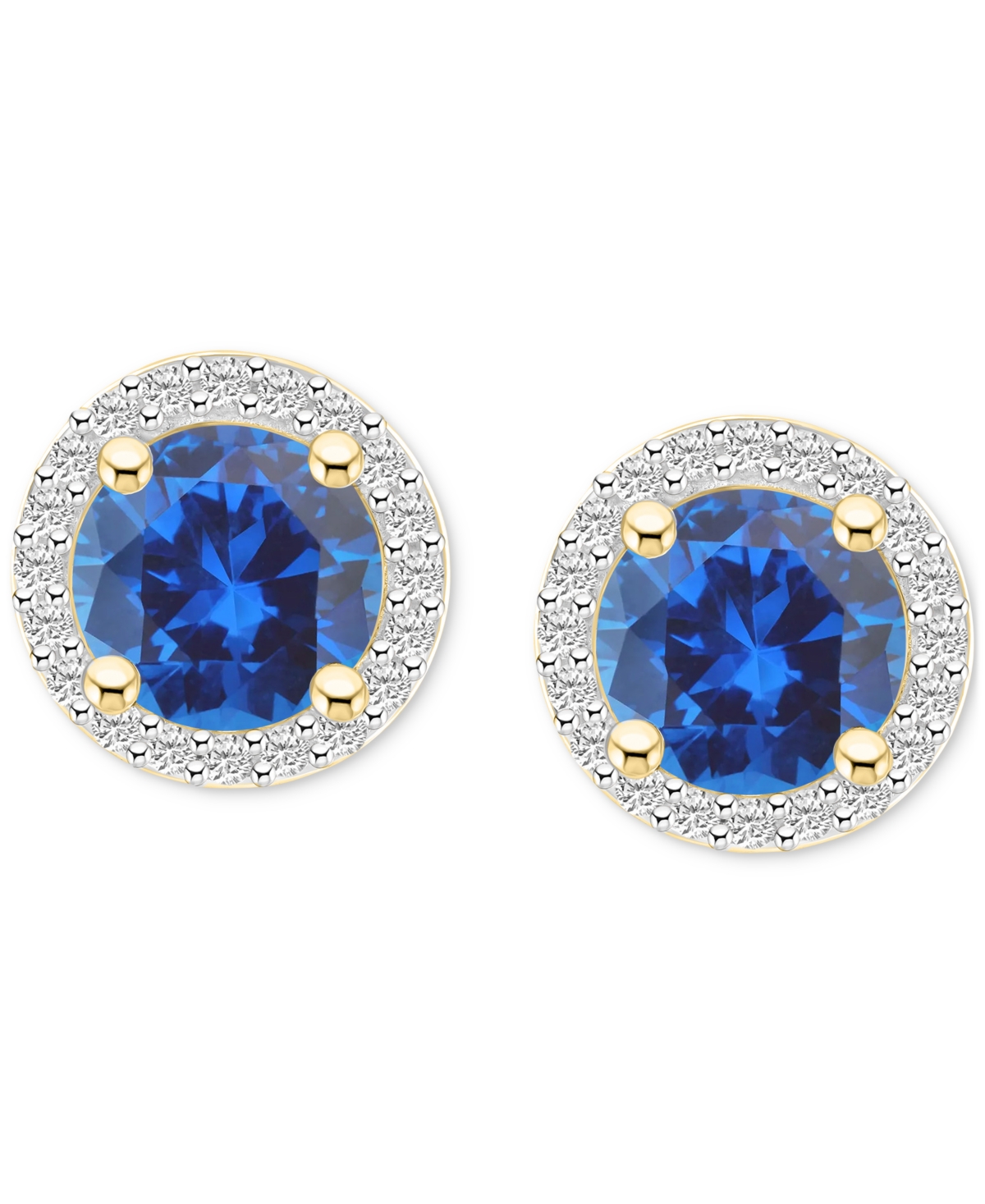 Macy's Lab-created Ruby (2 Ct. T.w.) & Lab-created White Sapphire (1/5 Ct. T.w.) Halo Stud Earrings In 10k In Sapphire,gold
