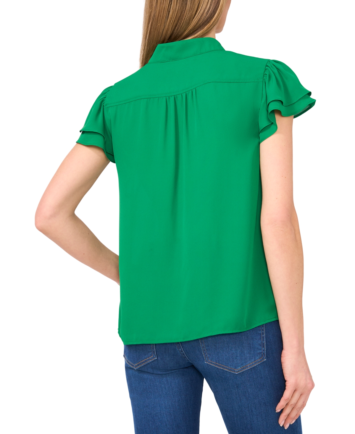Shop Cece Women's Flutter-sleeve Button-front Blouse In Lush Green