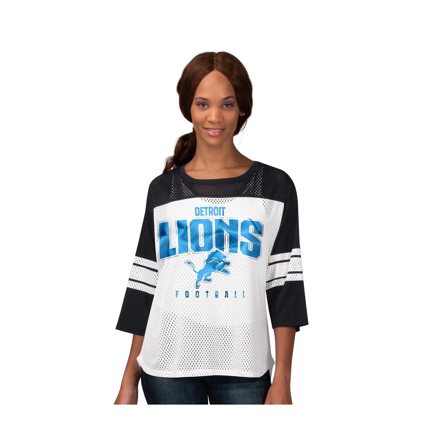 Женская футболка G-III 4Her by Carl Banks Black Detroit Lions First Team 3/4-Sleeve Mesh — фото 1
