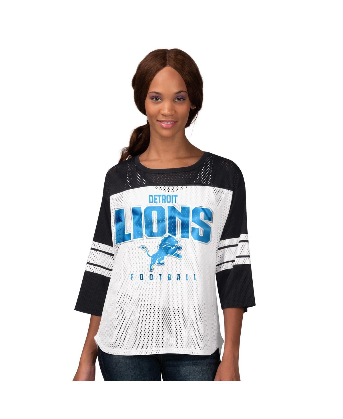 Women's Black Detroit Lions First Team 3/4-Sleeve Mesh T-Shirt - Black