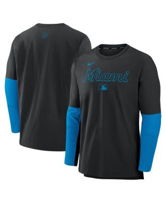 Nike - Men's Black/Blue Miami Marlins Authentic Collection Player Lightweight Performance Long Sleeve Top