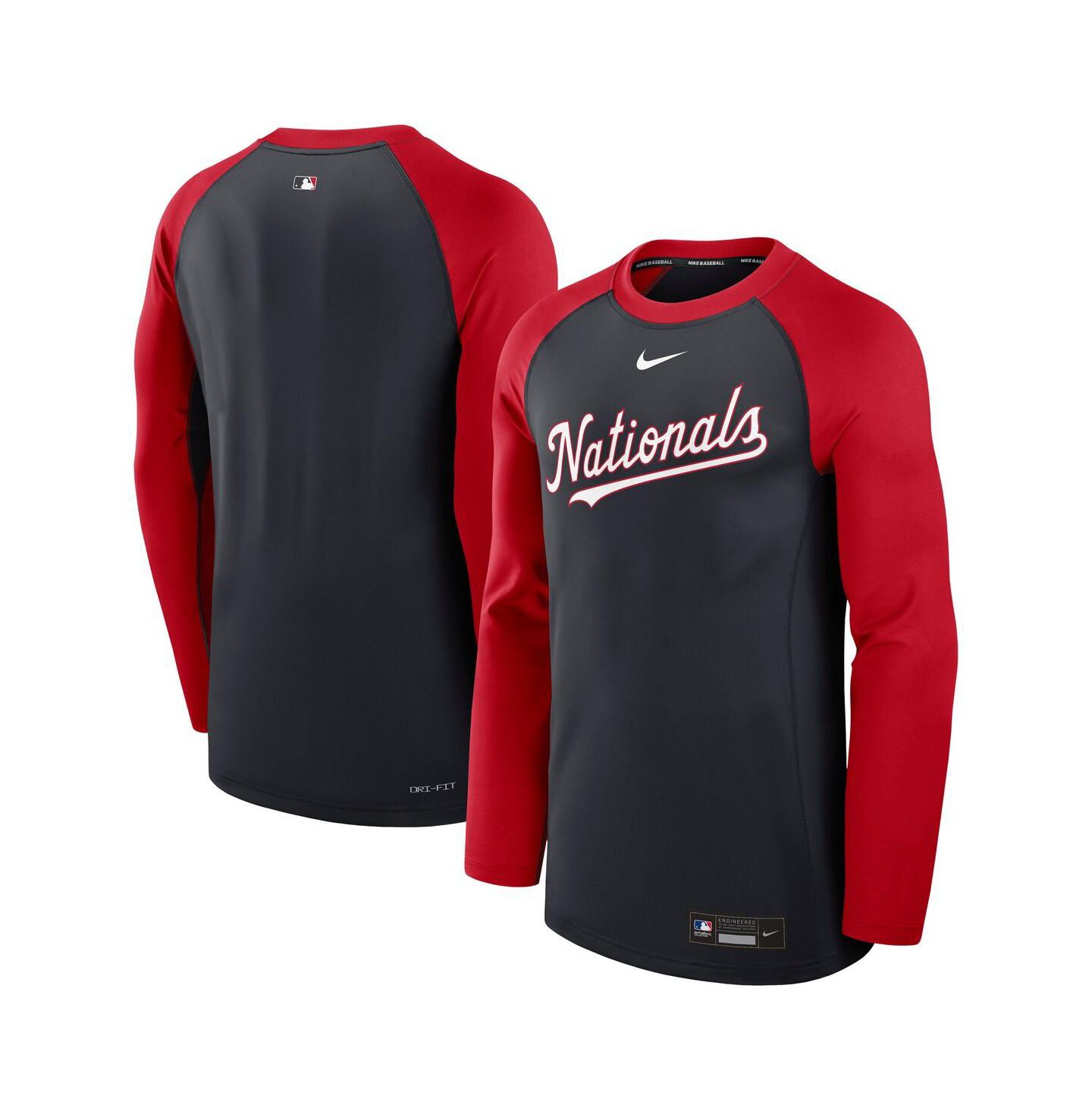 Мужская футболка Nike Navy/Red Washington Nationals Authentic Collection Game Time Raglan Performance Long Sleeve — фото 1
