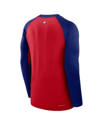 Men's Red/Royal Texas Rangers Authentic Collection Game Time Raglan Performance Long Sleeve T-Shirt