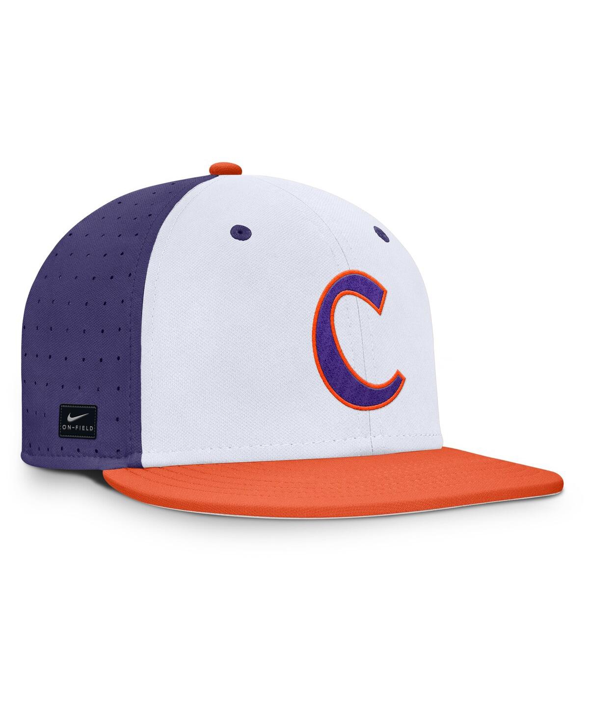 Nike Men's White/purple Clemson Tigers On-field Dugout True Performance Fitted Hat In White,purple