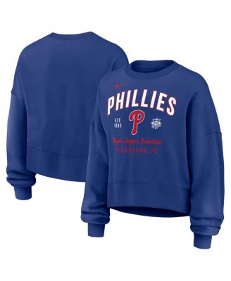 Nike - Women's Royal Philadelphia Phillies Oversized Long Sleeve Cropped Pullover Sweatshirt