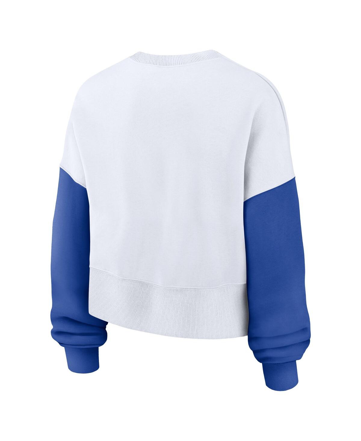 JORDAN WOMEN'S WHITE FLORIDA GATORS COLOR-BLOCK OVERSIZED CROPPED PULLOVER SWEATSHIRT 