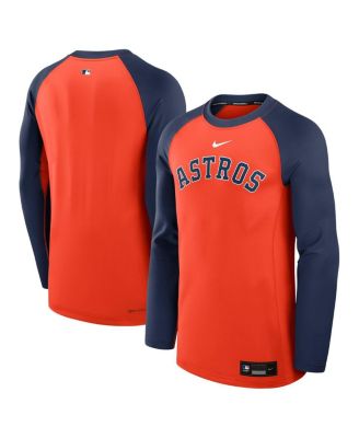 Nike - Men's Orange/Navy Houston Astros Authentic Collection Game Time Raglan Performance Long Sleeve T-Shirt