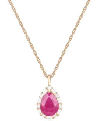 Emerald (1 ct. t.w.) & Diamond (1/5 ct. t.w.) Teardrop Halo 18" Pendant Necklace in 14k Gold (Also in Ruby & Sapphire)