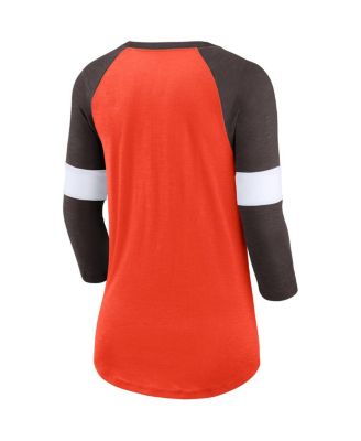 Women's Cleveland Browns Heathered Orange and Brown Football Pride Slub 3/4 Raglan Sleeve T-shirt