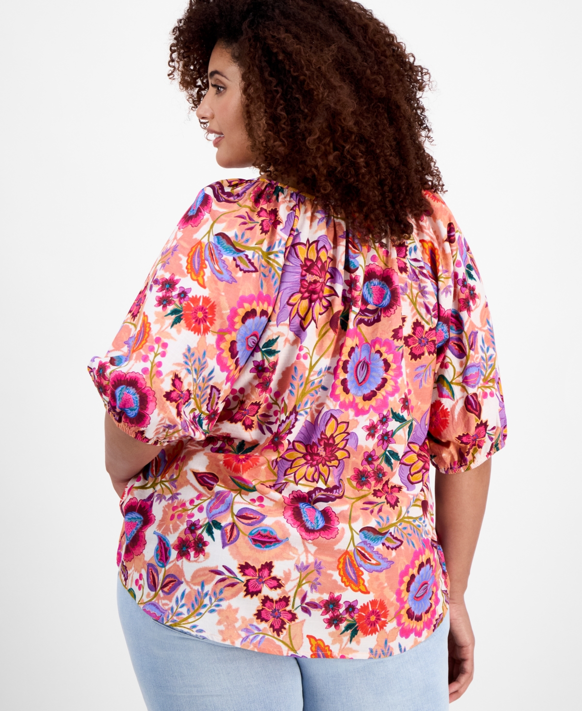 Liverpool Los Angeles Plus Size Printed Short-sleeve Blouse In Multi