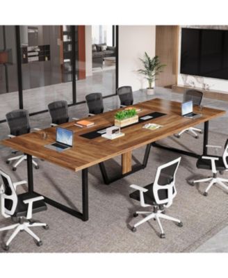 94.5-Inch Conference Table for 10 People, Industrial 8 FT Meeting Table with Two Grommets for Home Office, Studio, Business