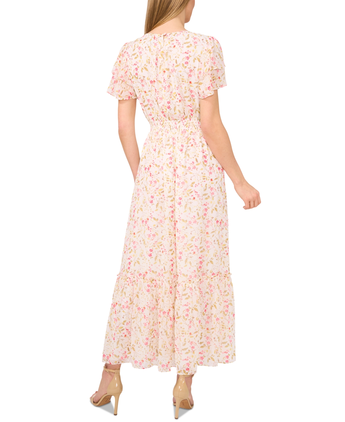 Shop Cece Women's Floral Flutter-sleeve Maxi Dress In New Ivory