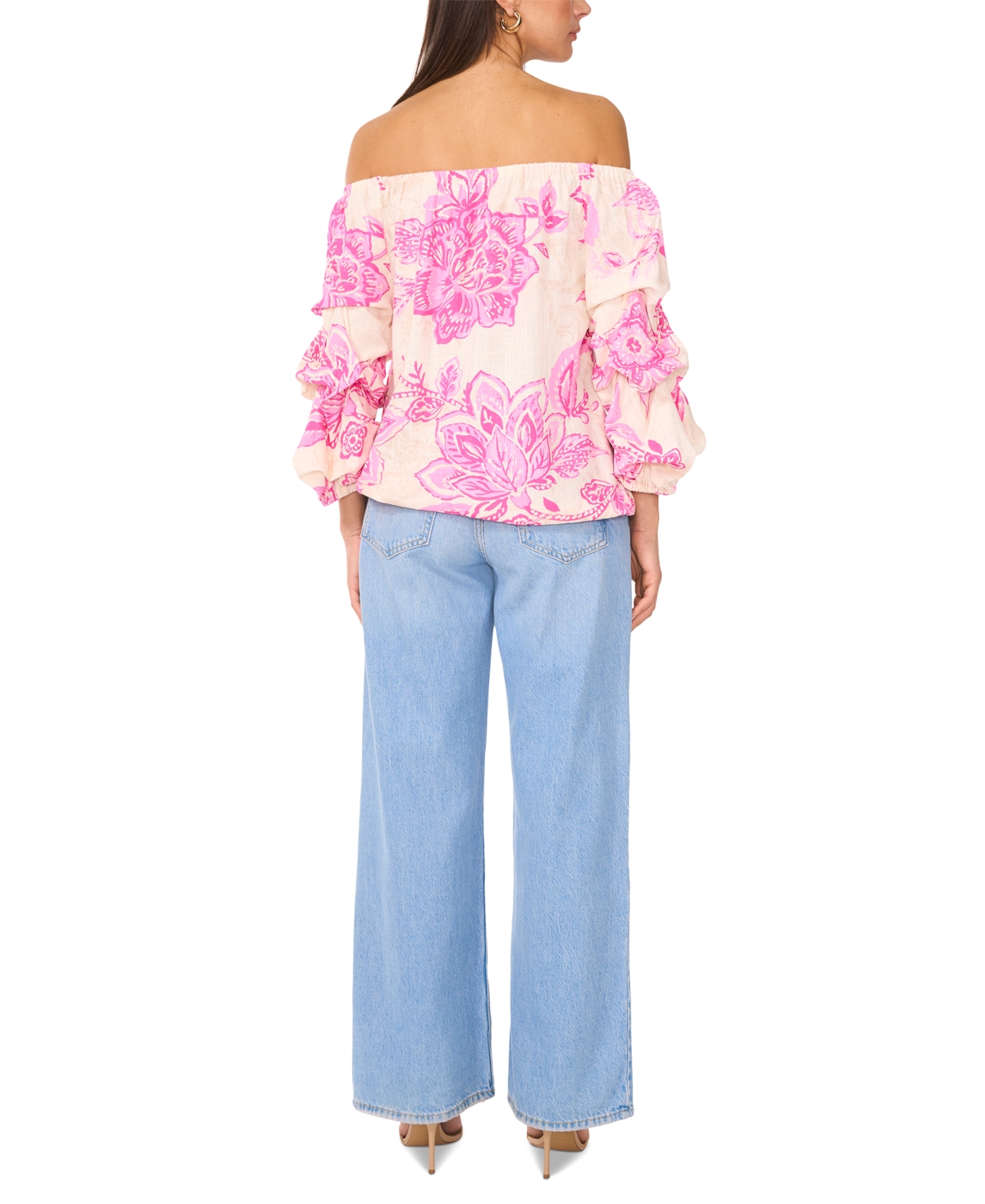 Vince Camuto Off-the-shoulder Linen-blend Blouse In Pink Orchid