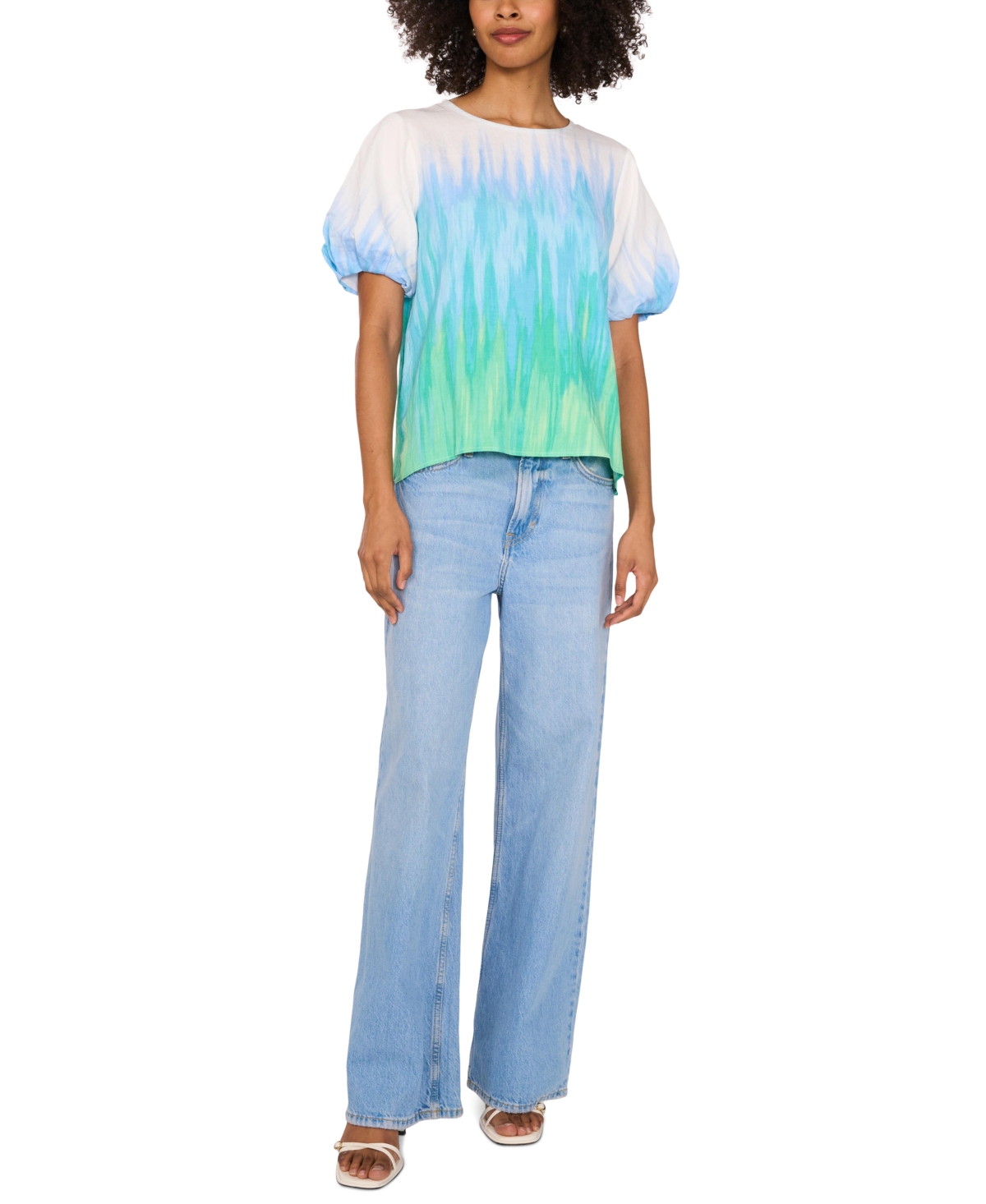 VINCE CAMUTO WOMEN'S TIE-DYE PUFF-SLEEVE TOP 