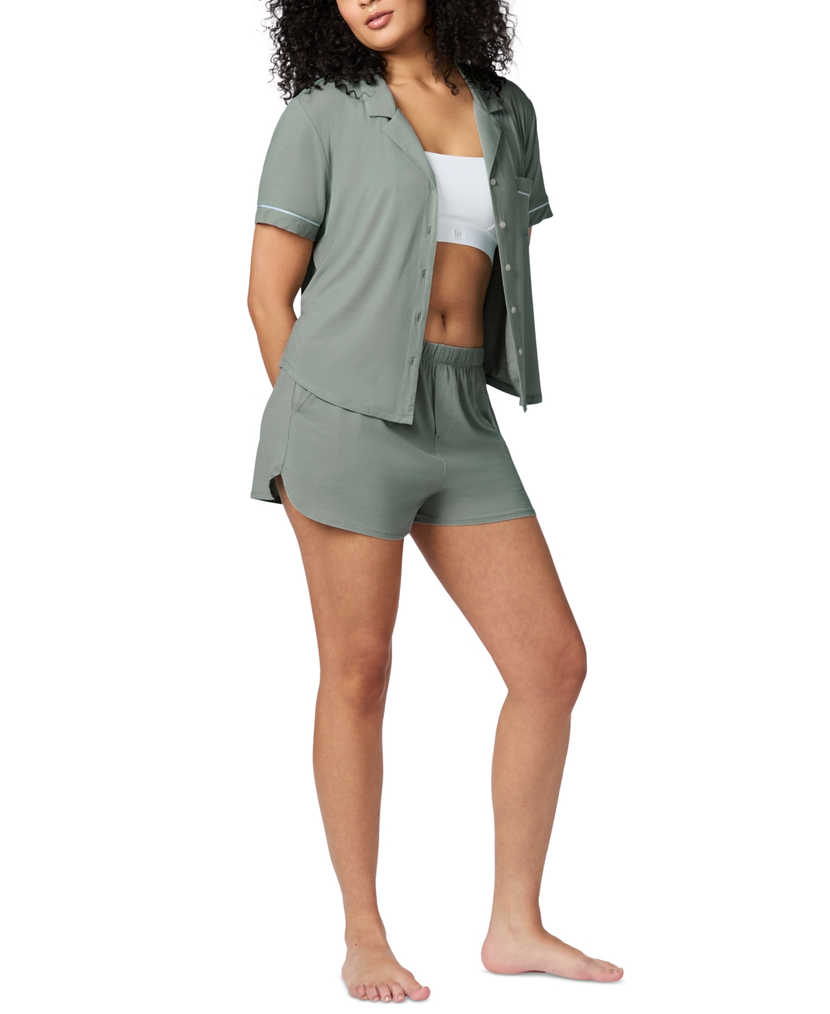 Gap Body Women's Notched-collar Short Pajama Set In Green