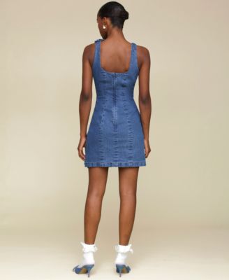 Avec Les Filles Women's Floral Applique Denim Mini Dress - Macy's
